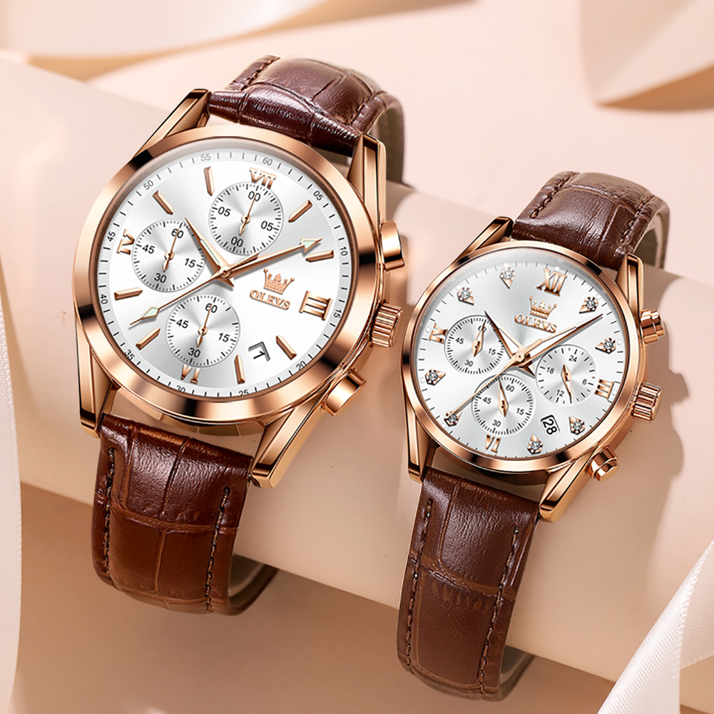 Leather Watch Band Men - OLEVS-Montre de couple pour hommes et